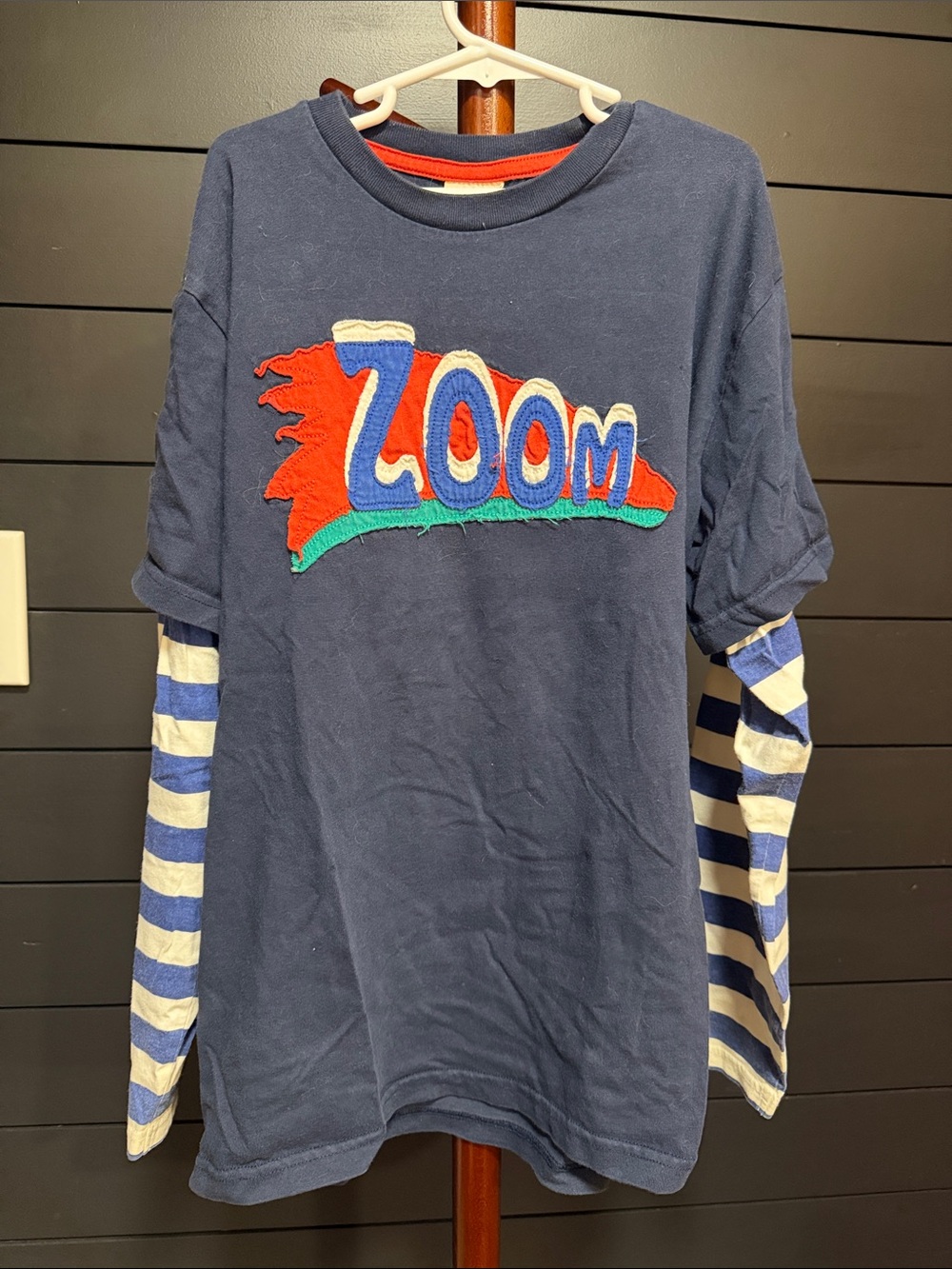 Mini Boden Navy 'Zoom' Layered-Look Long Sleeve Tee with Stripes